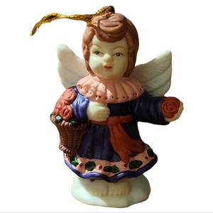 Vtg Christmas Tree Girl Angel Ornament Porcelain Autom Roses